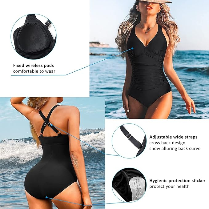 Costum de baie femei dintr-o bucata, cu control al abdomenului,  Negru S [3]