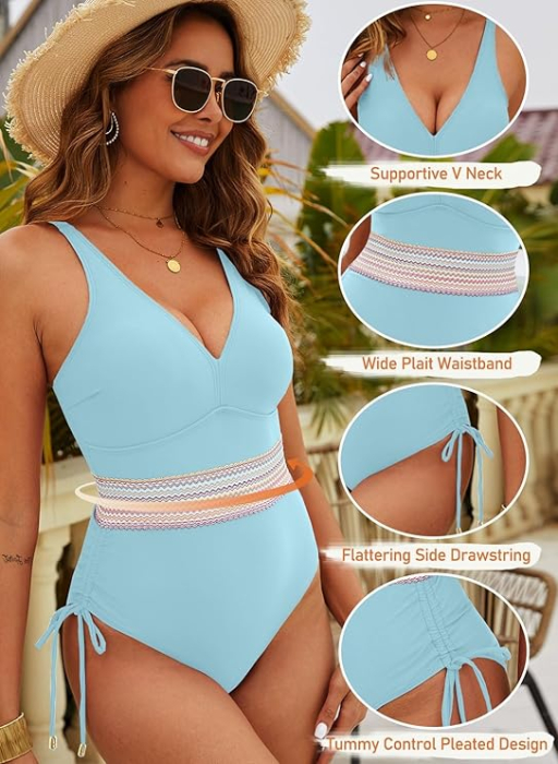 Costum de baie femei dintr-o bucata, cu control al abdomenului,  albastru L [5]