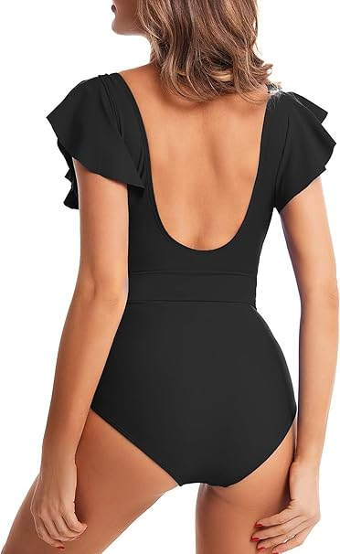 Costum de baie femei dintr-o bucata, cu decolteu în V, Negru M [2]