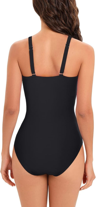 Costum de baie femei dintr-o bucata, cu decolteu în V, Alb/negru L [4]
