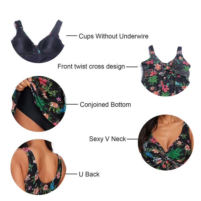 Costum de baie femei dintr-o bucata, cu decolteu în V, imprimeu floral, căptușit, L [4]
