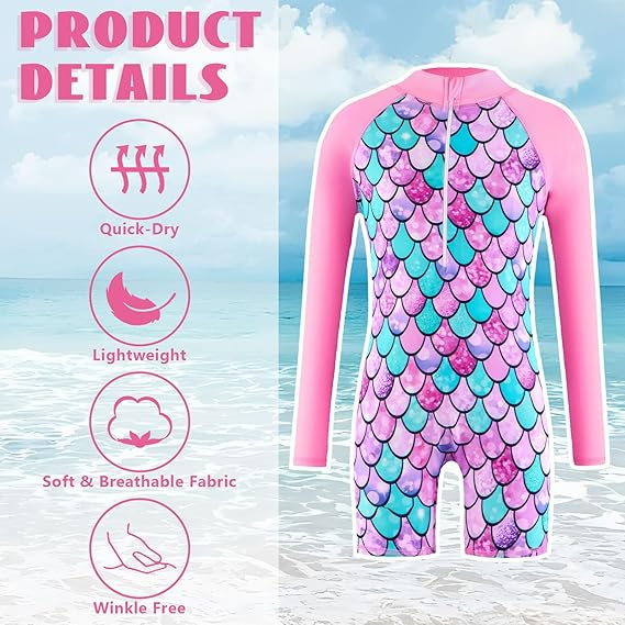 Costum de baie fete dintr-o bucata, maneci lungi, protectie UV, 140 roz [3]