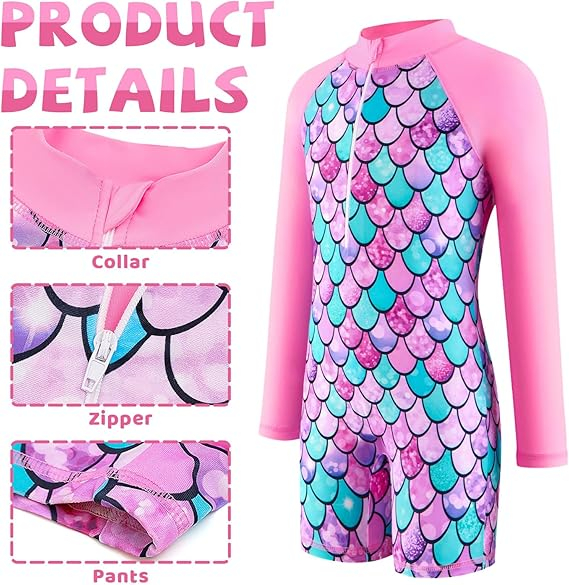 Costum de baie fete dintr-o bucata, maneci lungi, protectie UV, 130 roz [2]