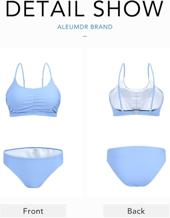 Costum de baie talie inalta din 2 bucati pentru femei, bleu L [4]