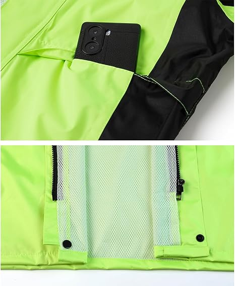 Costum de muca verde/negru impermeabil pentru bărbați, jachetă și pantaloni reflectorizante, rezistente la vânt  XXL [5]