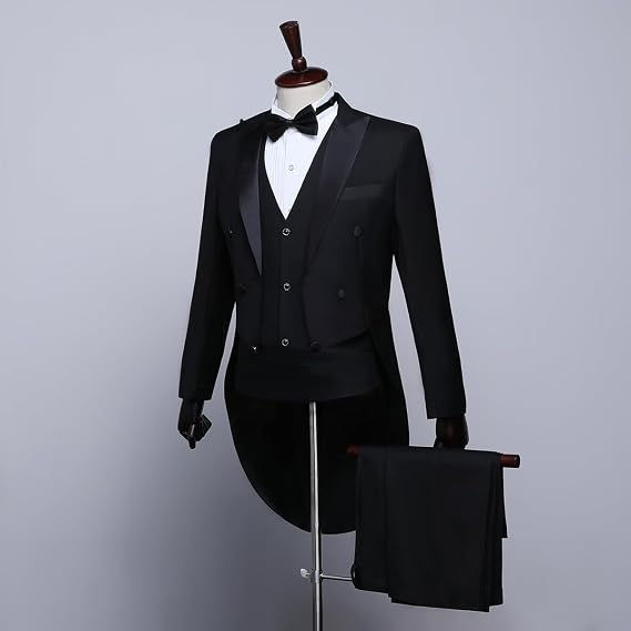 Costum bărbătesc elegant Slim Fit, sacou cu rever crestat, pantaloni, papion, 3 piese, pentru evenimente XS [4]