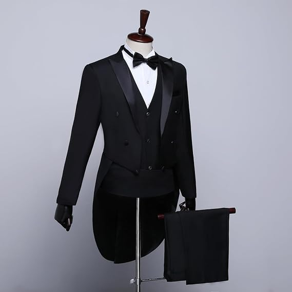 Costum bărbătesc elegant Slim Fit, sacou cu rever crestat, pantaloni, papion, 3 piese, pentru evenimente XS [5]