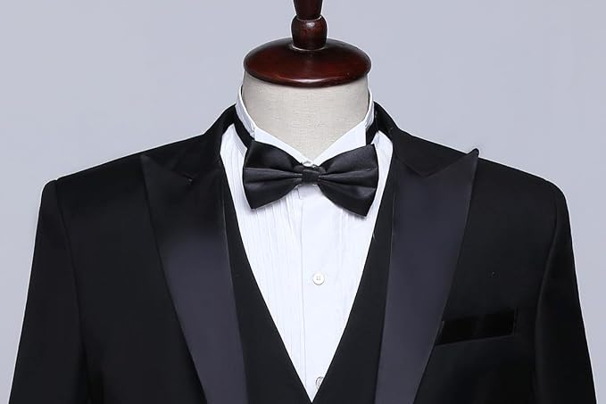 Costum bărbătesc elegant Slim Fit, sacou cu rever crestat, pantaloni, papion, 3 piese, pentru evenimente XS [7]