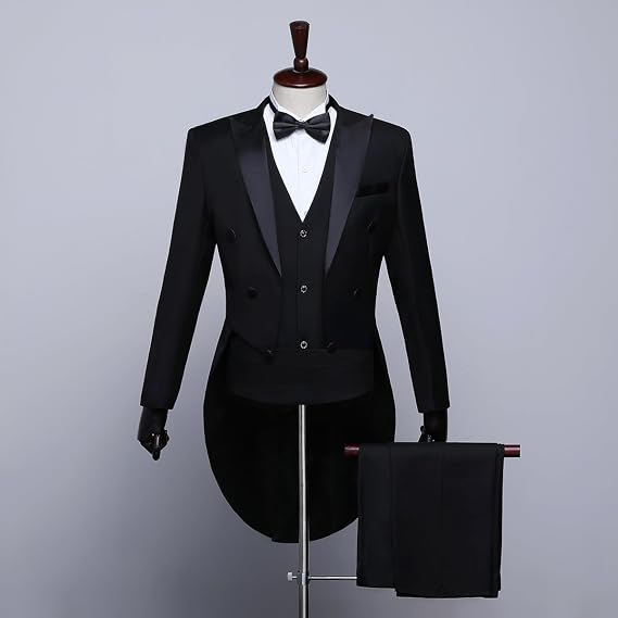 Costum bărbătesc elegant Slim Fit, sacou cu rever crestat, pantaloni, papion, 3 piese, pentru evenimente XS [3]