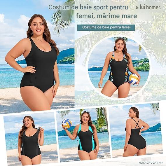 Costum negru de baie dintr-o bucata pentru femei, elastic, cu uscare rapida, control abdomen, 2XL 46 [4]