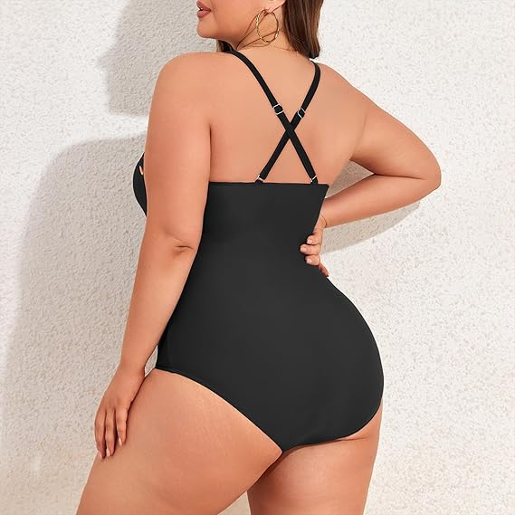 Costum negru de baie dintr-o bucata pentru femei, elastic, cu uscare rapida, control abdomen, 2XL 46 [2]