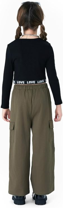 Costum pantaloni largi si top negru pentru fete 9-10 ani 134-140cm [3]