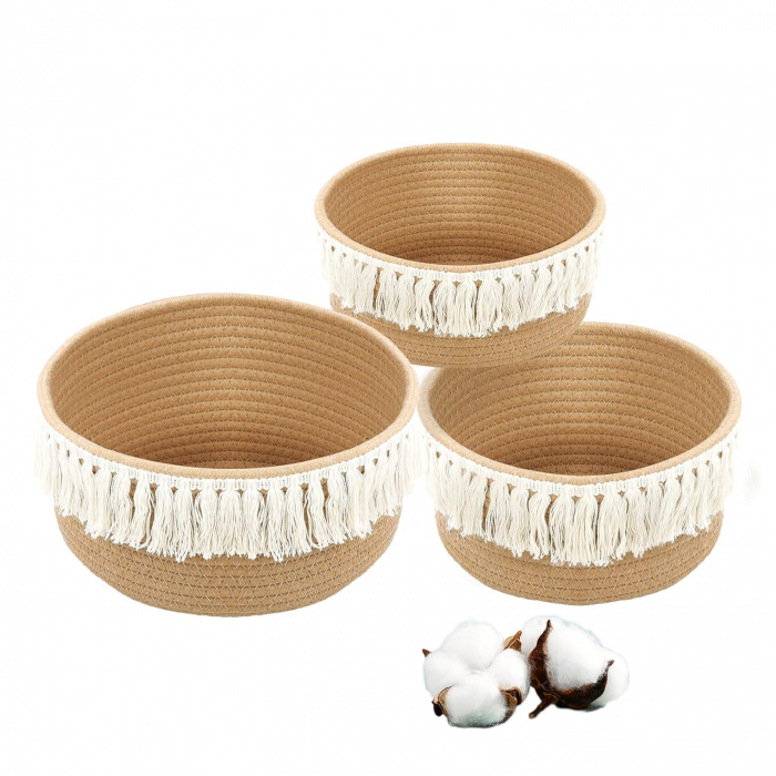 Cosuri de depozitare din funie impletita -set 3 buc mare (25 cm x 14 cm), mediu (21 cm x 10 cm) și mic (18 cm x 8 cm) [8]
