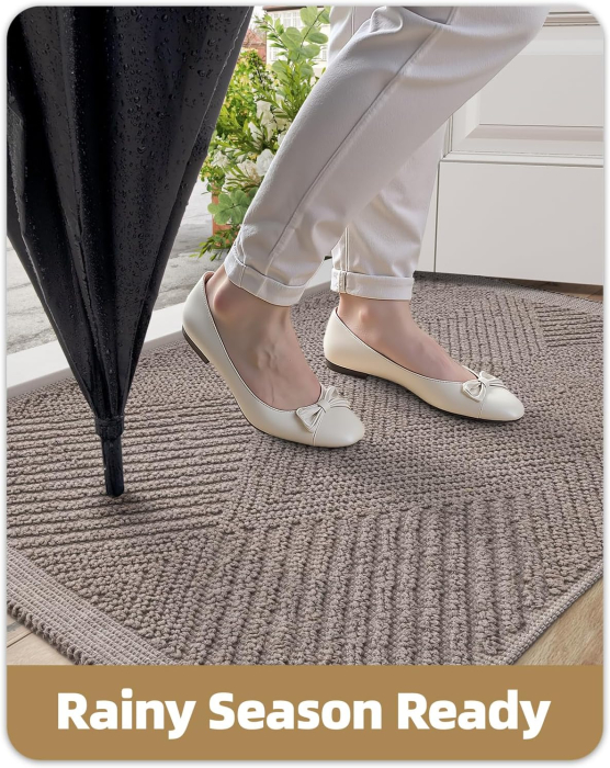 Covoraș aspru de intrare, anti-alunecare, herringbone – Taupe 60x90cm [7]