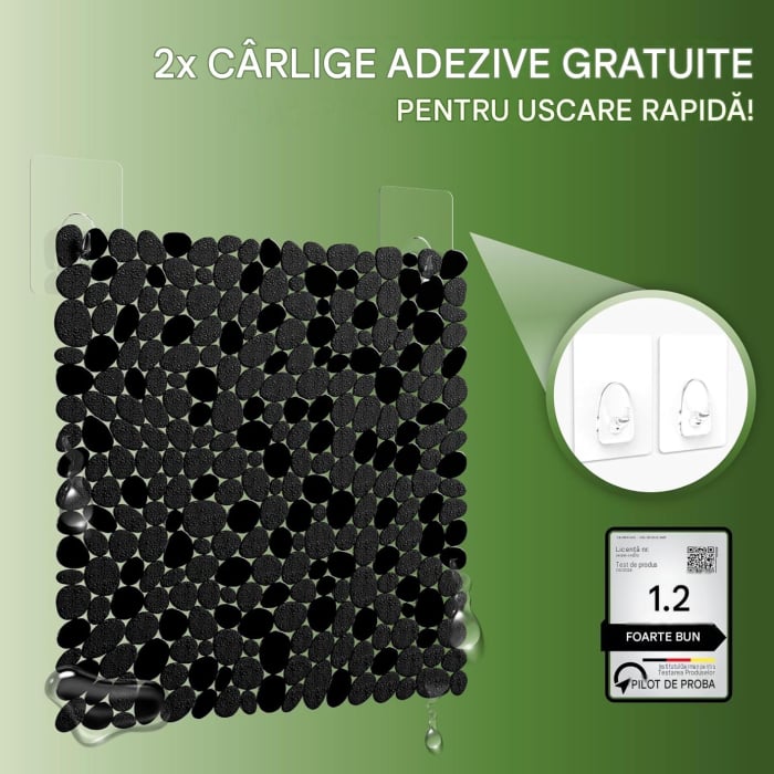 Covoraș de duș anti-alunecare 69x36 cm, negru [3]