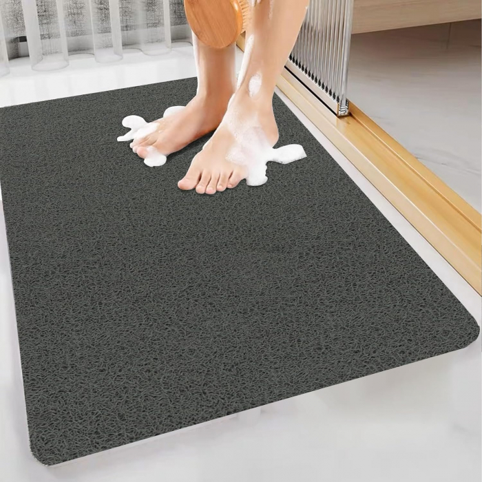 Covoraș de duș anti-alunecare 40x80cm,  moale cu orificii de scurgere, fără ventuze, gri [1]