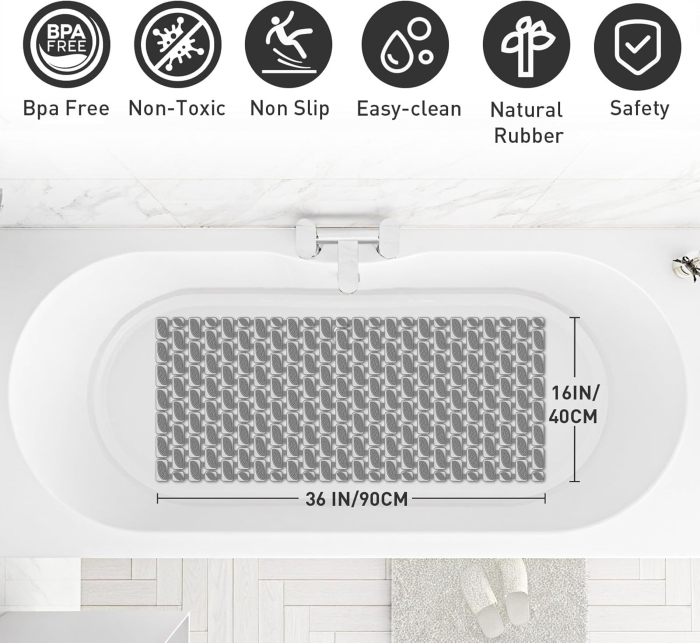 Covoraș de duș anti-alunecare 90x40 cm, cu 156 ventuze, gri [2]