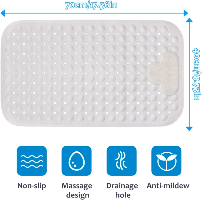 Covoraș de duș anti-alunecare 70x40 cm, cu ventuze si masaj, Alb [7]
