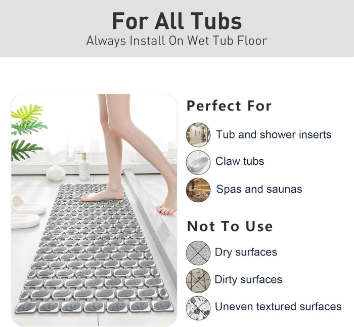 Covoraș de duș anti-alunecare 90x40 cm, cu 156 ventuze, gri [9]
