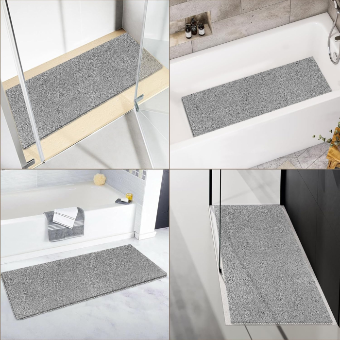 Covoraș gri de duș anti-alunecare cu orificii de scurgere 40x100 cm [8]