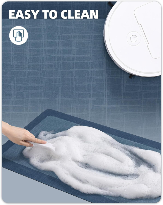 Covoraș moale de baie anti-alunecare, lavabil, albastru 43x100 cm [5]