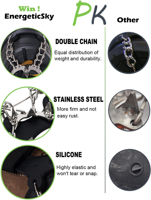 Crampoane metalice antiderapante pentru bocanci de alpinism, 19 buc pe suport elastic negru M [2]