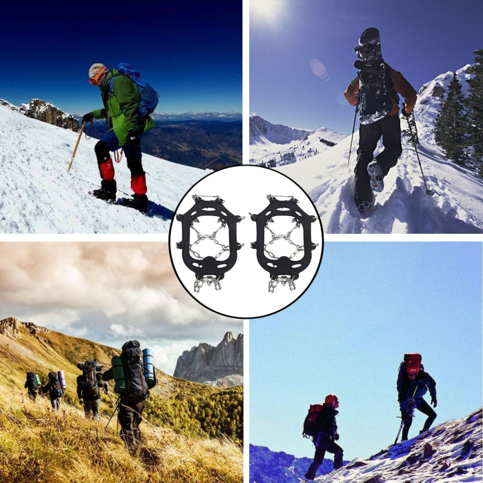Crampoane metalice antiderapante pentru bocanci de alpinism, 19 buc pe suport elastic negru M [6]