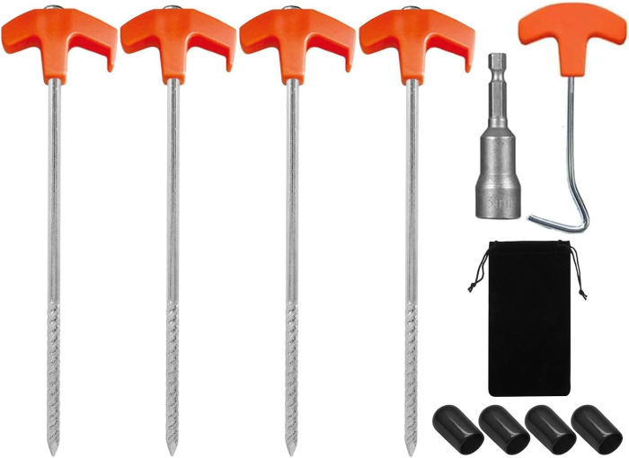 Cuie fixare cort, ancorare in aer liber, 4 bucati otel inoxidabil [1]