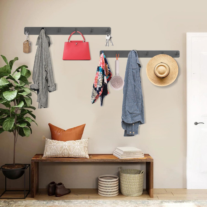 Cuiere cu 6 carlige pe suport din otel inoxidabil gri, set 2 bucati 35 x 8 x 8 cm [5]