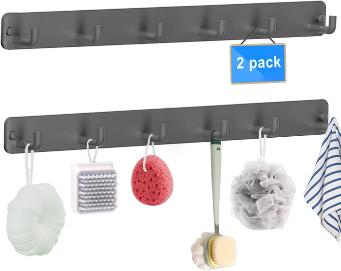 Cuiere cu 6 carlige pe suport din otel inoxidabil gri, set 2 bucati 35 x 8 x 8 cm [1]