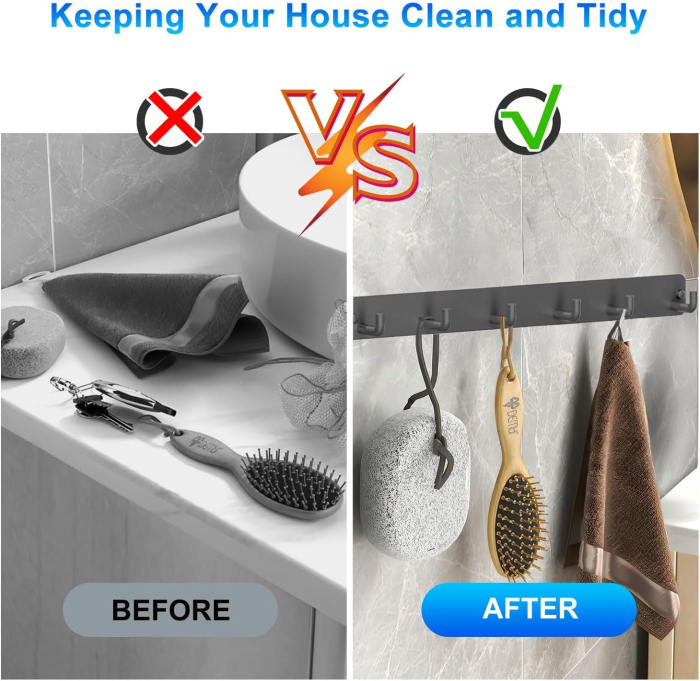 Cuiere cu 6 carlige pe suport din otel inoxidabil gri, set 2 bucati 35 x 8 x 8 cm [4]