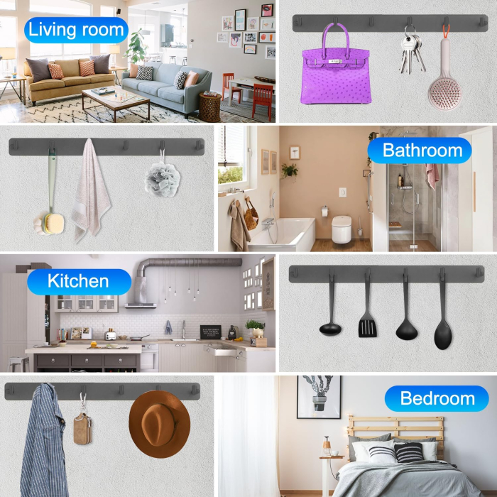 Cuiere cu 6 carlige pe suport din otel inoxidabil gri, set 2 bucati 35 x 8 x 8 cm [2]