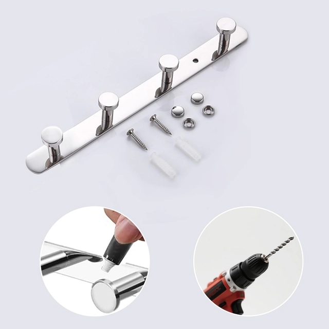 Cuier cu 4 carlige pe suport din otel inoxidabil argintiu 30x2.5x4 cm [3]