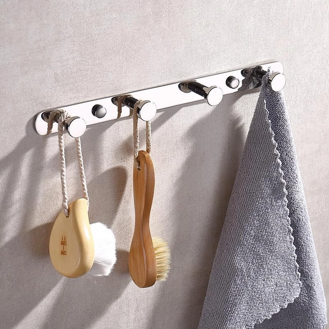 Cuier cu 4 carlige pe suport din otel inoxidabil argintiu 30x2.5x4 cm [5]