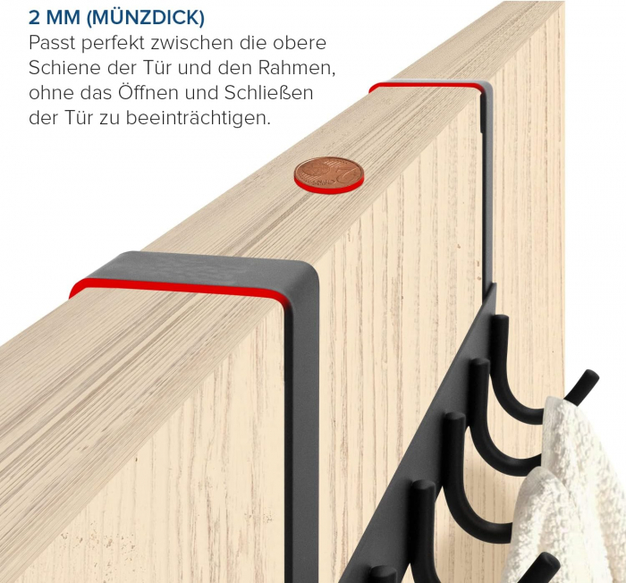 Cuier metalic negru cu 6 carlige, 40cm lungime, cu agatare pe cadrul usii, fara gaurire [10]