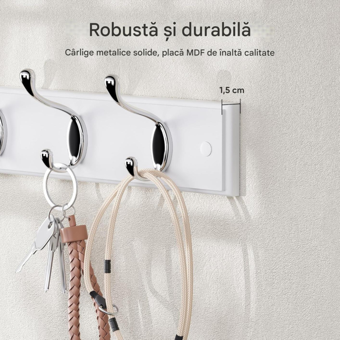 Cuier cu 4 carlige pe suport din lemn alb [2]