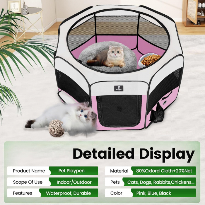 Culcus portabil pliabil pentru animale, X-ZONE, ROZ/ALB, diametru 75cm, inaltime 40 cm [3]