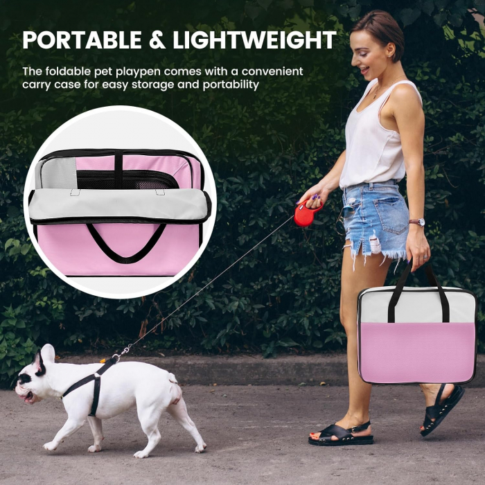 Culcus portabil pliabil pentru animale, X-ZONE, ROZ/ALB, diametru 75cm, inaltime 40 cm [5]