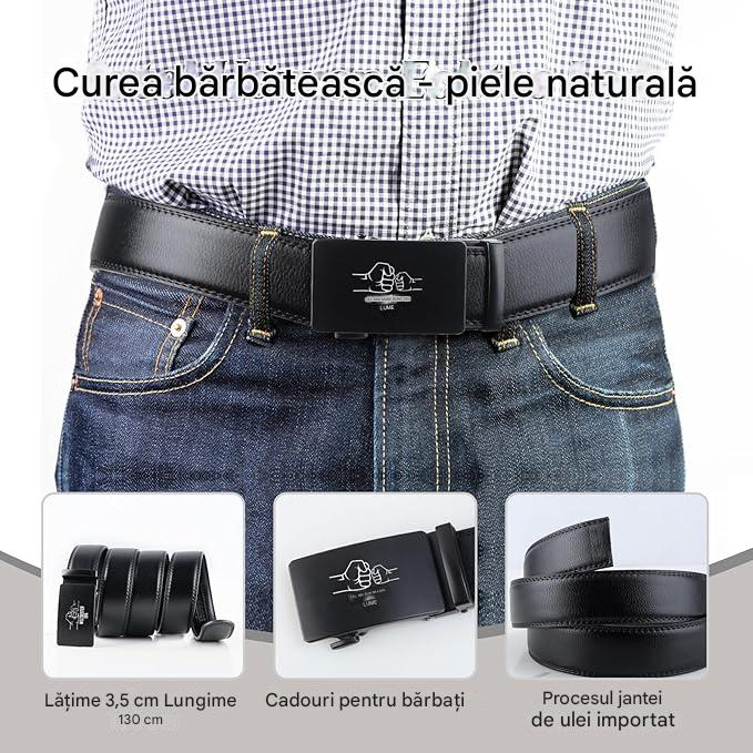 Curea cu blocare automata din piele PU pentru barbati, 3.5x130 cm [2]