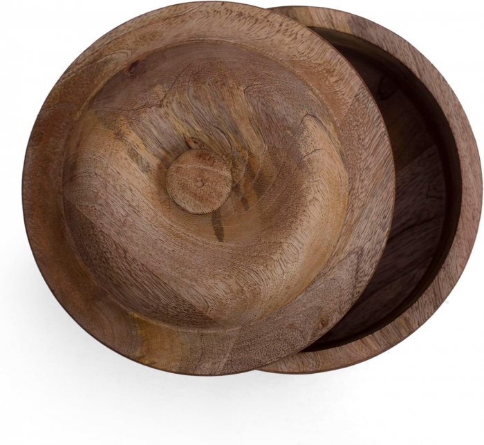 Cutie ornamentala rotunda cu capac  sculptata in lemn maro,  23x11cm [9]