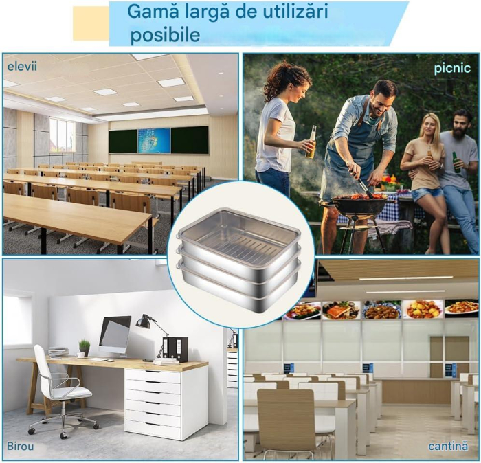 Set 3 cutii alimentare din otel inoxidabil cu capac din plastic transparent, caserole etans [8]