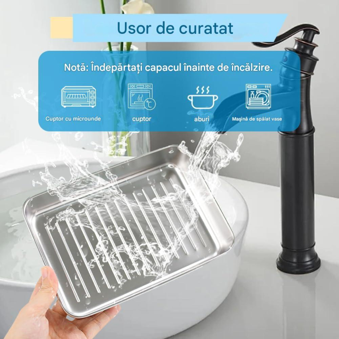 Set 3 cutii alimentare din otel inoxidabil cu capac din plastic transparent, caserole etans [3]