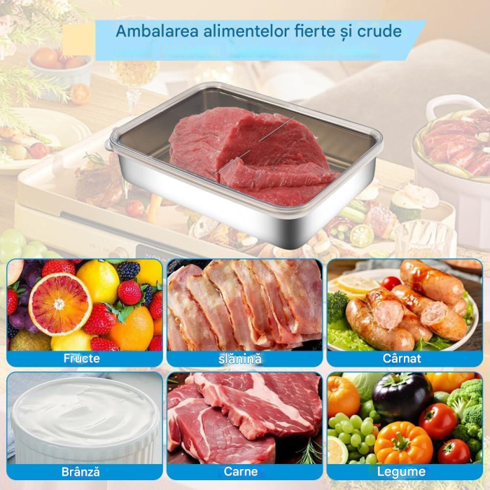 Set 3 cutii alimentare din otel inoxidabil cu capac din plastic transparent, caserole etans [2]