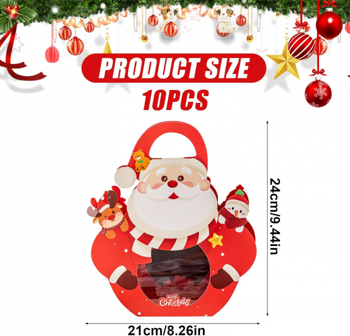 Cutii de prajituri pentru agatat in pomul de Craciun model Mos set 10 bucati [2]