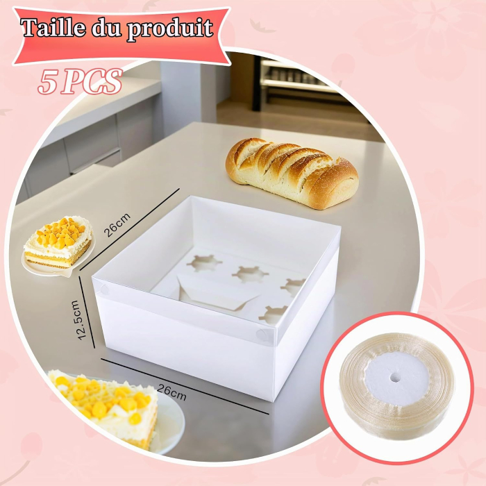 Cutii Tort și Cupcakes, 26 x 26 x 12,5 cm, Fereastră Transparentă, Panglică, set 30 bucati [4]