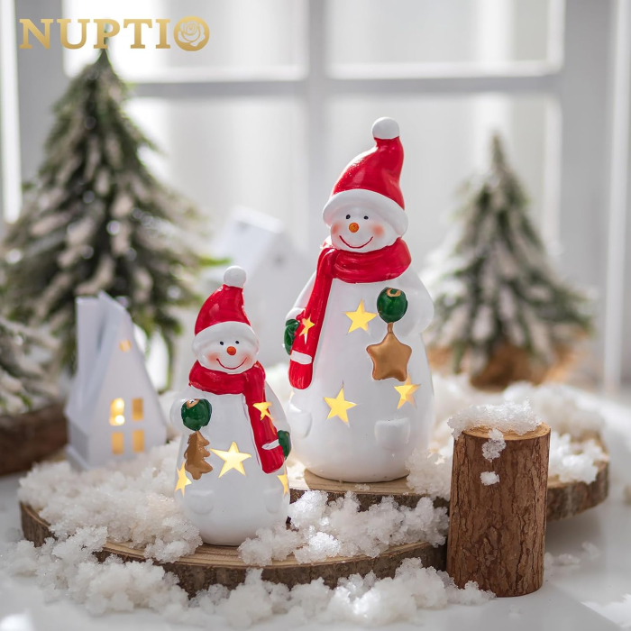 Figurine decorative pentru pom de Craciun cu LED-uri, set 2 piese ceramice [6]