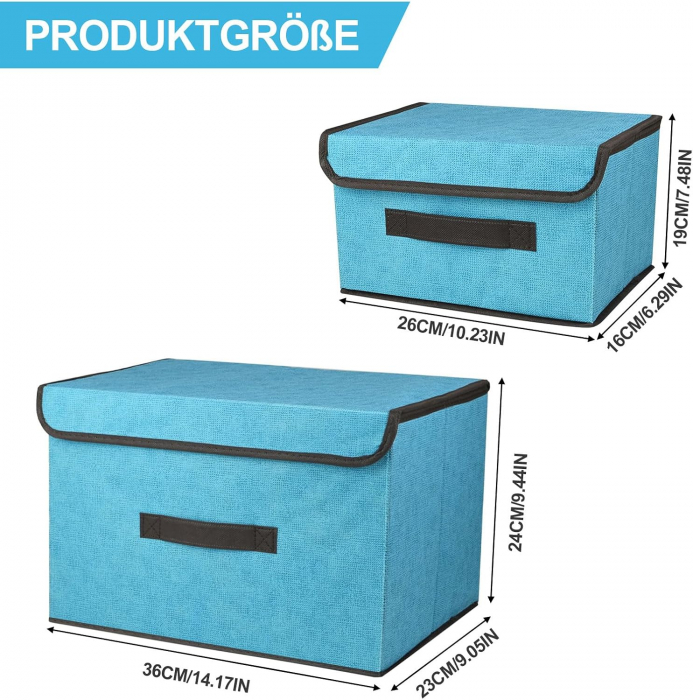 Cutii pliabile de depozitare cu capac, stivuibile, albastre, 2x"26 x 16 x 19" cm si 2x"36 x 23 x 24" cm [2]