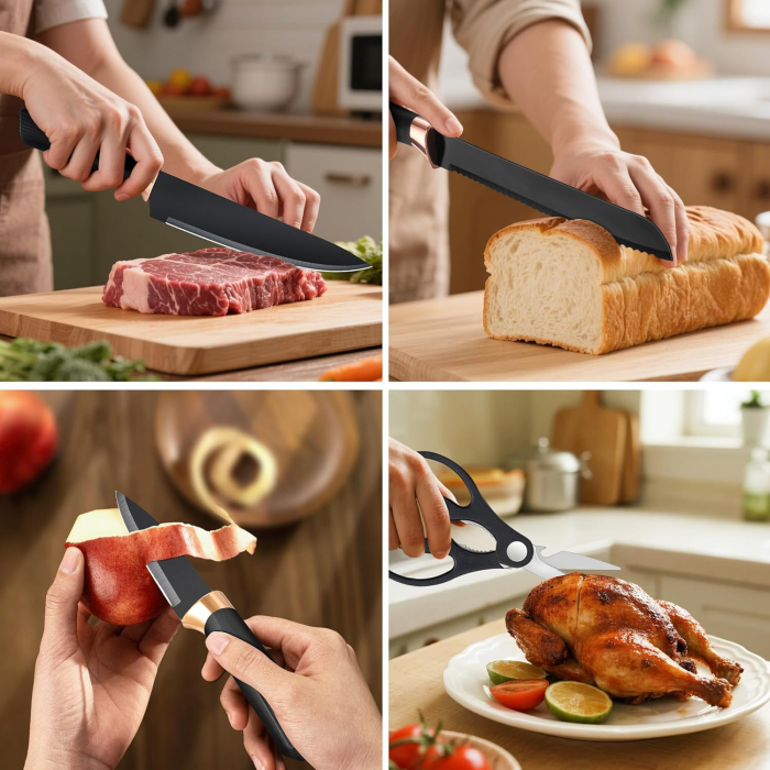 Set de cuțite de bucătărie 6 piese din oțel inoxidabil cu suport asezare [6]