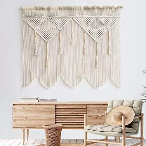 Decoratiune de perete din macrame, realizata manual, crem, 120x100 cm [3]