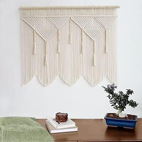 Decoratiune de perete din macrame, realizata manual, crem, 120x100 cm [2]